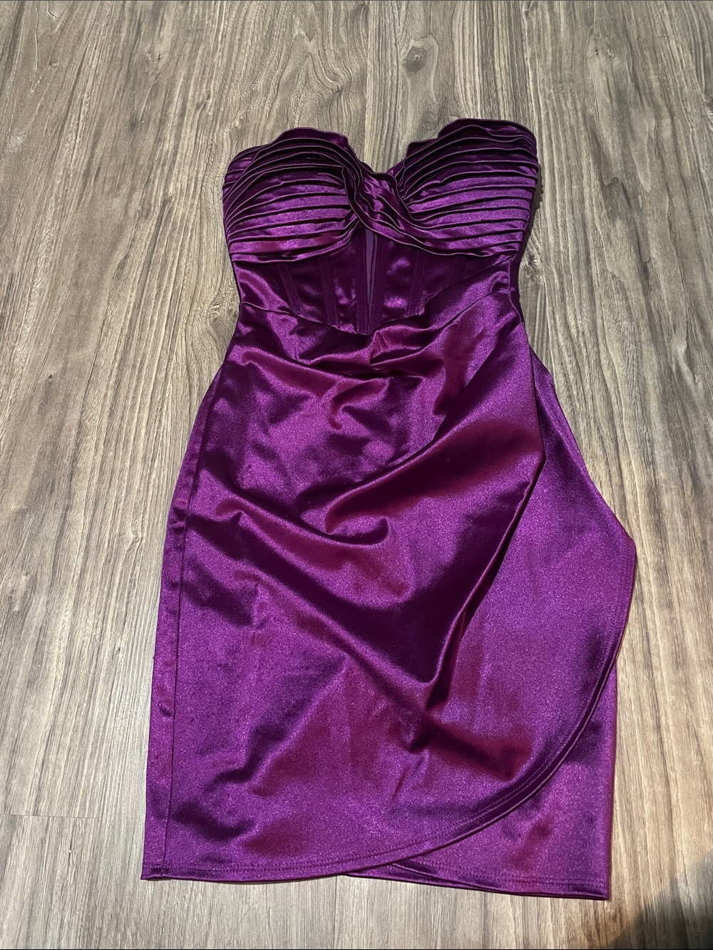 Strapless Plum Satin Cocktail Dress